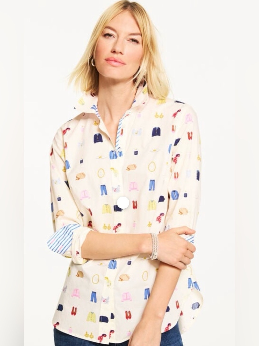 Talbots Novelty Print Fashion Icons Button Down Shirt L 100% Cotton Preppy